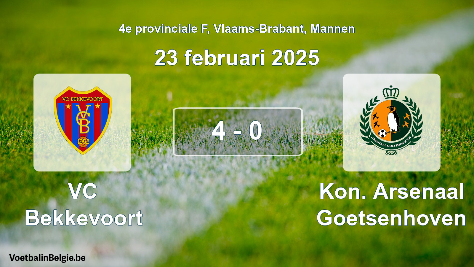 Gespeelde wedstrijd mannenvoetbal: VC Bekkevoort - Kon. Arsenaal Goetsenhoven 4 - 0 (23 februari 2025)