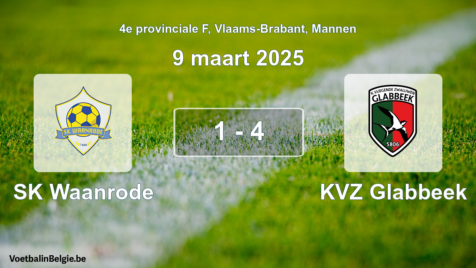 Gespeelde wedstrijd mannenvoetbal: SK Waanrode - KVZ Glabbeek 1 - 4 (9 maart 2025)