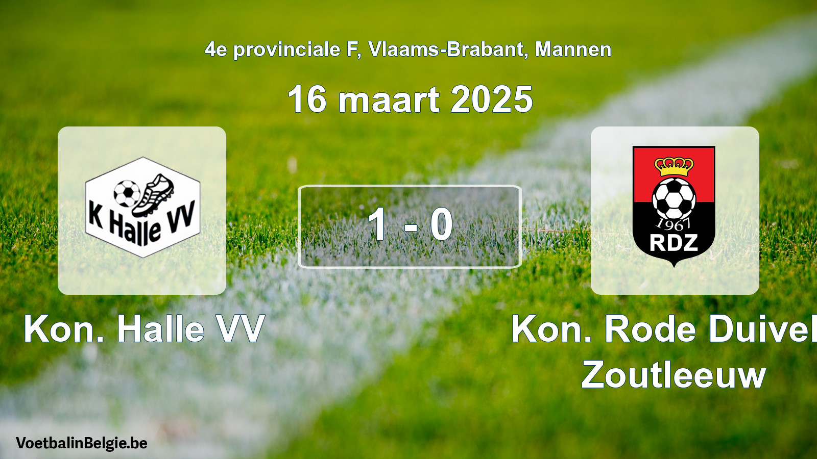 Gespeelde wedstrijd mannenvoetbal: Kon. Halle VV - Kon. Rode Duivels Zoutleeuw 1 - 0 (16 maart 2025)