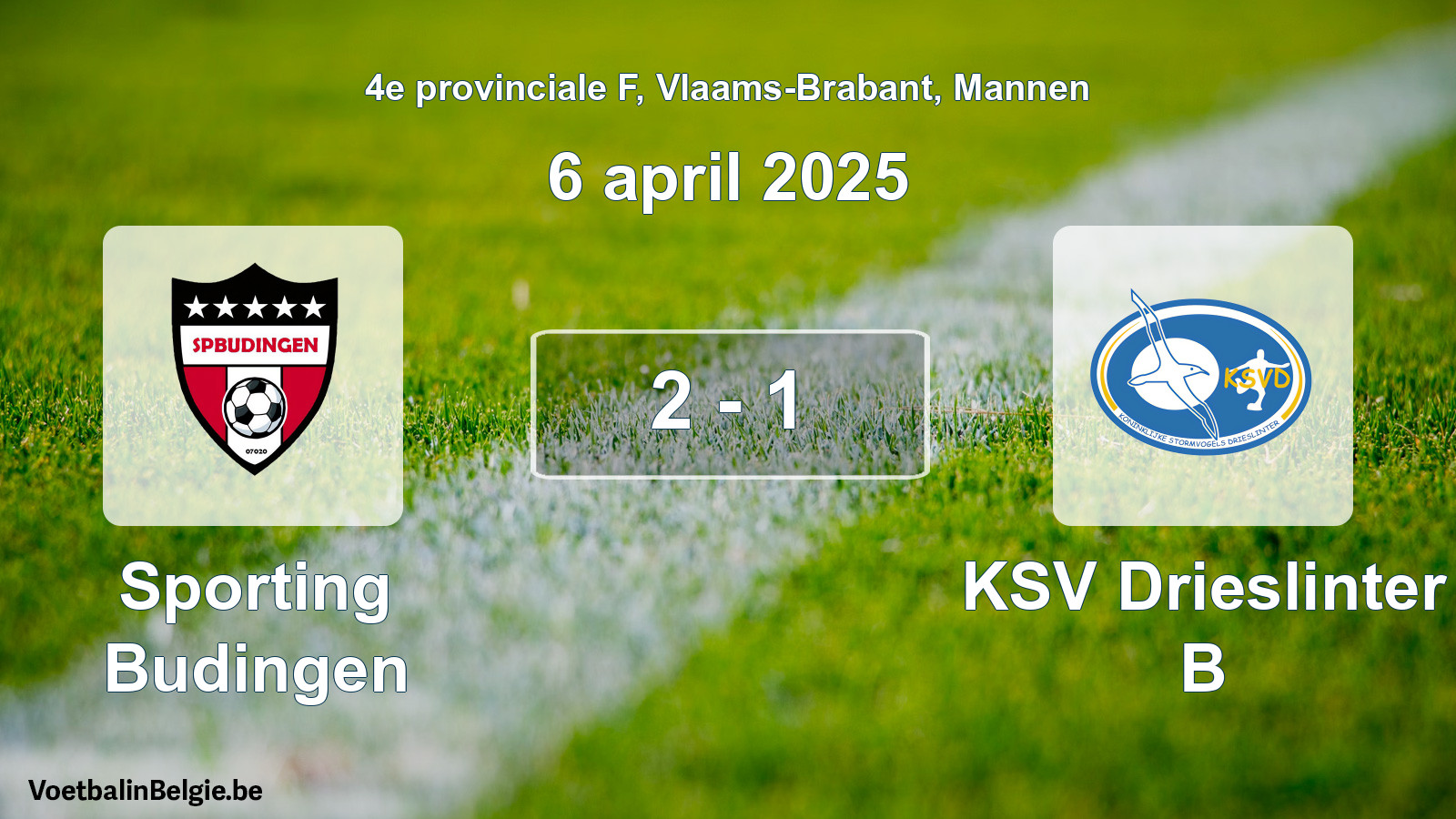 Gespeelde wedstrijd mannenvoetbal: Sporting Budingen - KSV Drieslinter B 2 - 1 (6 april 2025)