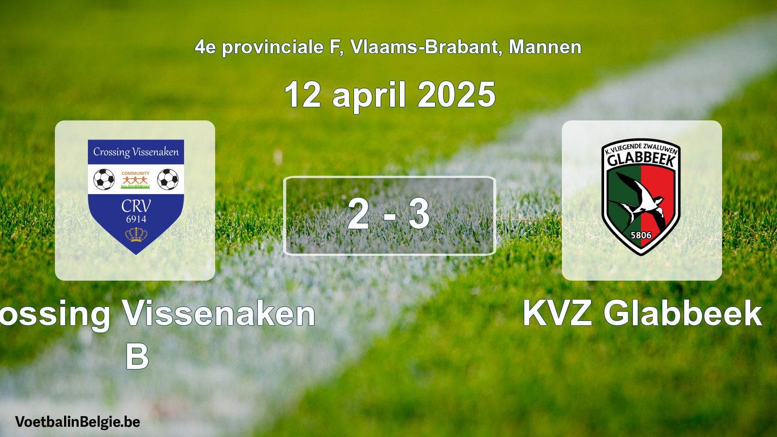 Gespeelde wedstrijd mannenvoetbal: Crossing Vissenaken B - KVZ Glabbeek 2 - 3 (12 april 2025)