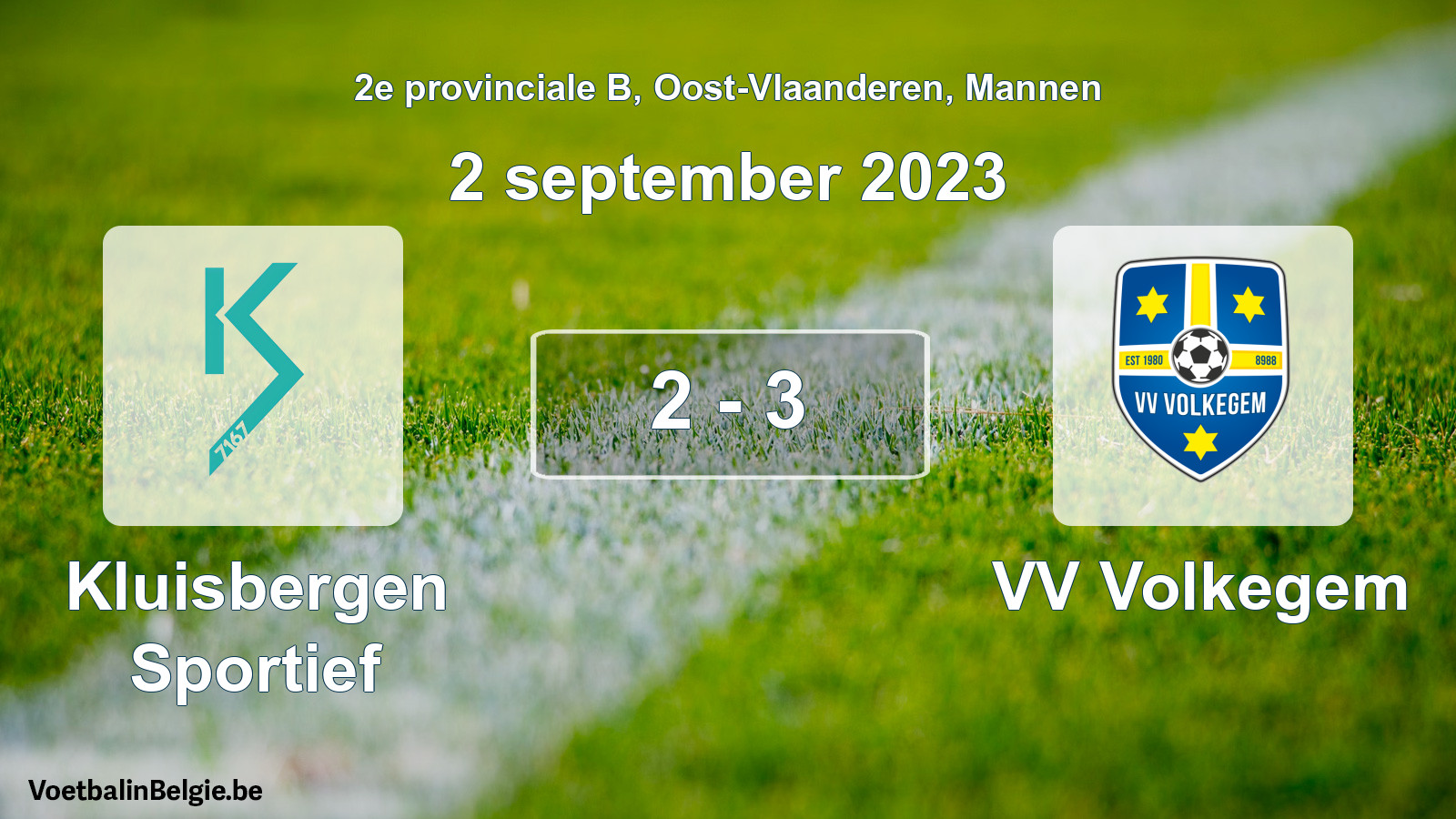 Gespeelde wedstrijd mannenvoetbal: Kluisbergen Sportief - VV Volkegem 2 - 3 (2 september 2023)
