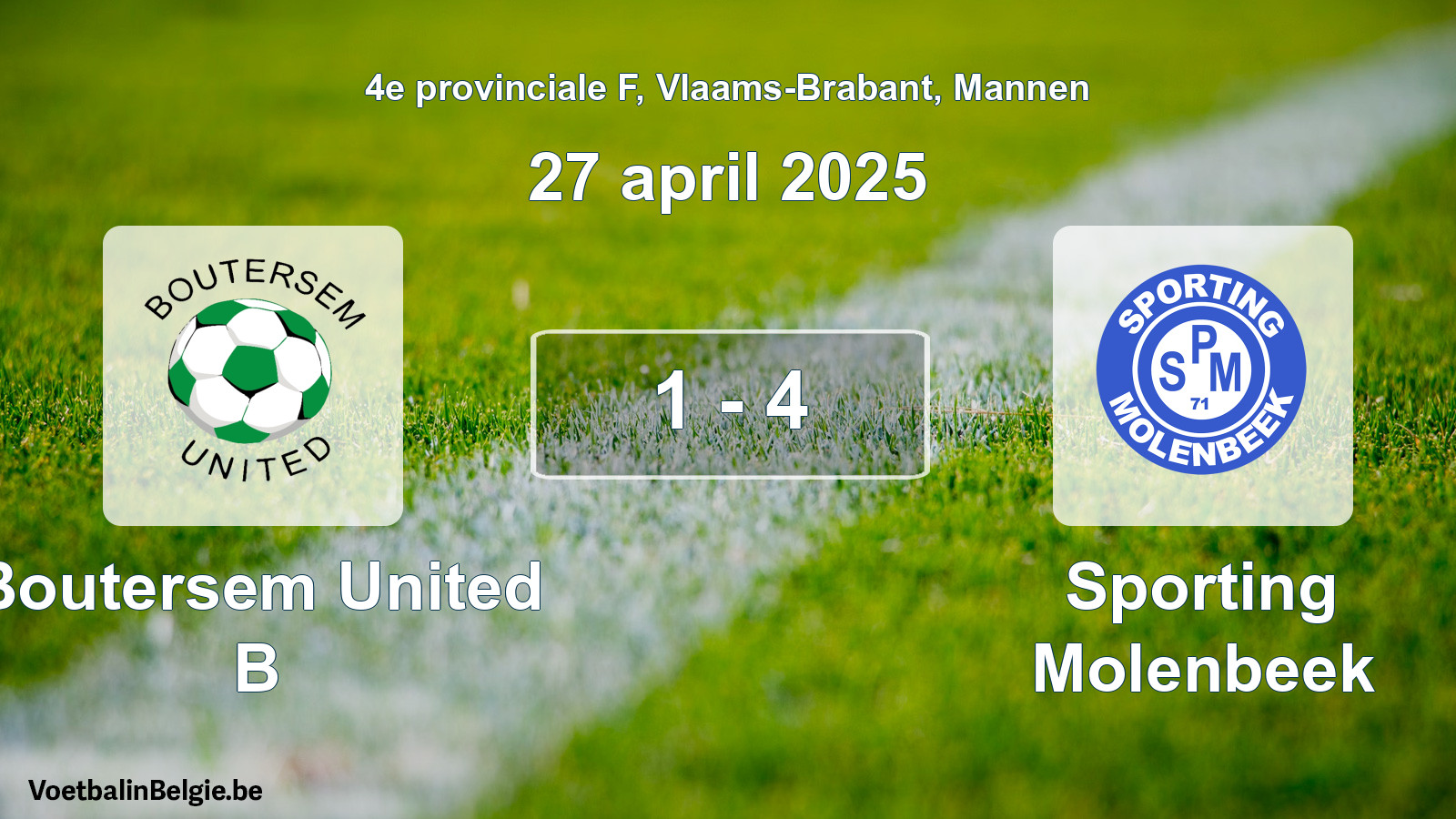 Gespeelde wedstrijd mannenvoetbal: Boutersem United B - Sporting Molenbeek 1 - 4 (27 april 2025)