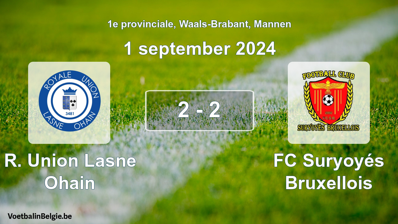 Gespeelde wedstrijd mannenvoetbal: R. Union Lasne Ohain - FC Suryoyés Bruxellois 2 - 2 (1 september 2024)