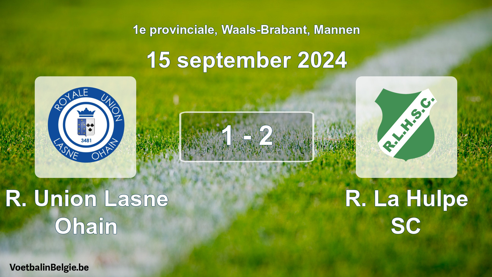 Gespeelde wedstrijd mannenvoetbal: R. Union Lasne Ohain - R. La Hulpe SC 1 - 2 (15 september 2024)