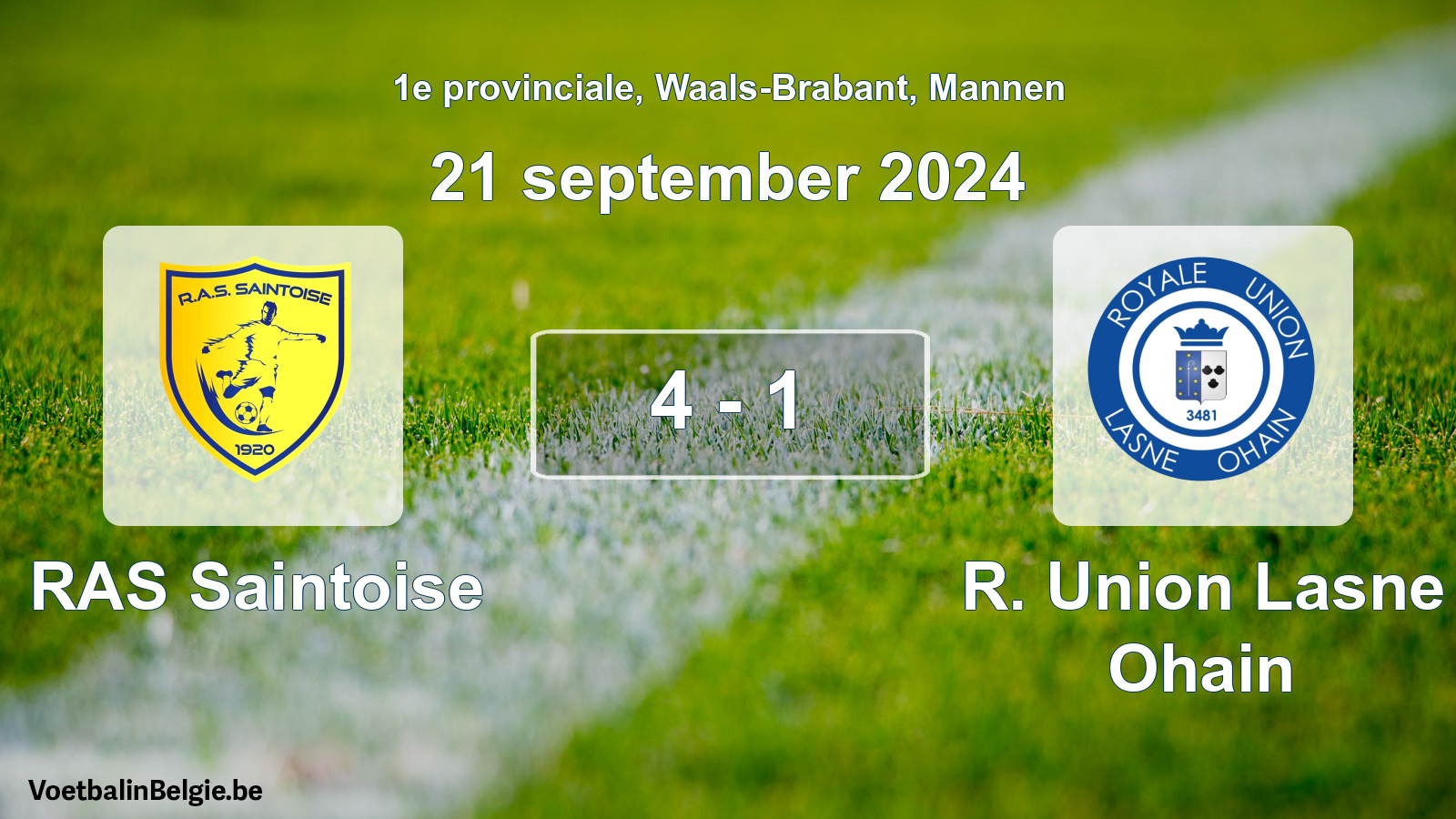 Gespeelde wedstrijd mannenvoetbal: RAS Saintoise - R. Union Lasne Ohain 4 - 1 (21 september 2024)