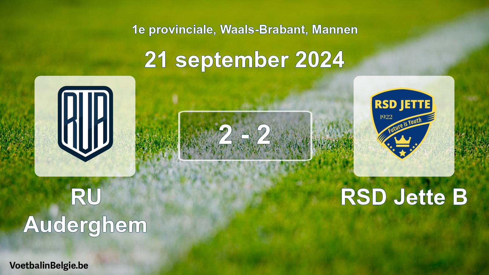 Gespeelde wedstrijd mannenvoetbal: RU Auderghem - RSD Jette B 2 - 2 (21 september 2024)