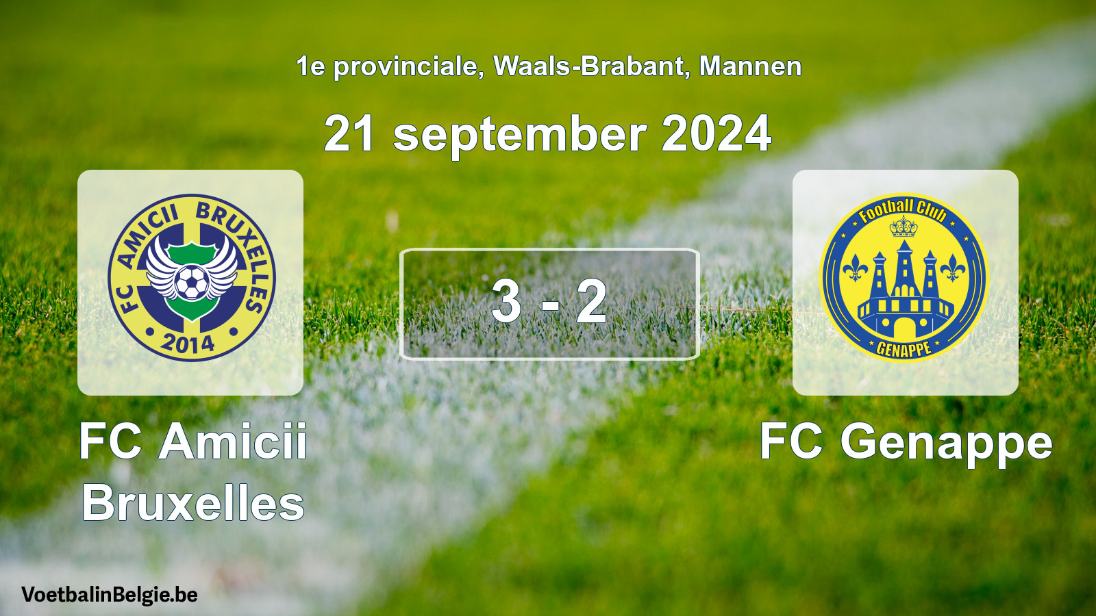 Gespeelde wedstrijd mannenvoetbal: FC Amicii Bruxelles - FC Genappe 3 - 2 (21 september 2024)