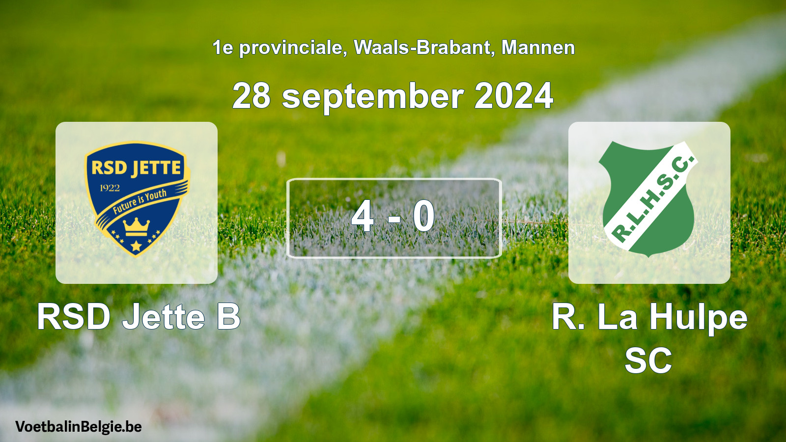 Gespeelde wedstrijd mannenvoetbal: RSD Jette B - R. La Hulpe SC 4 - 0 (28 september 2024)