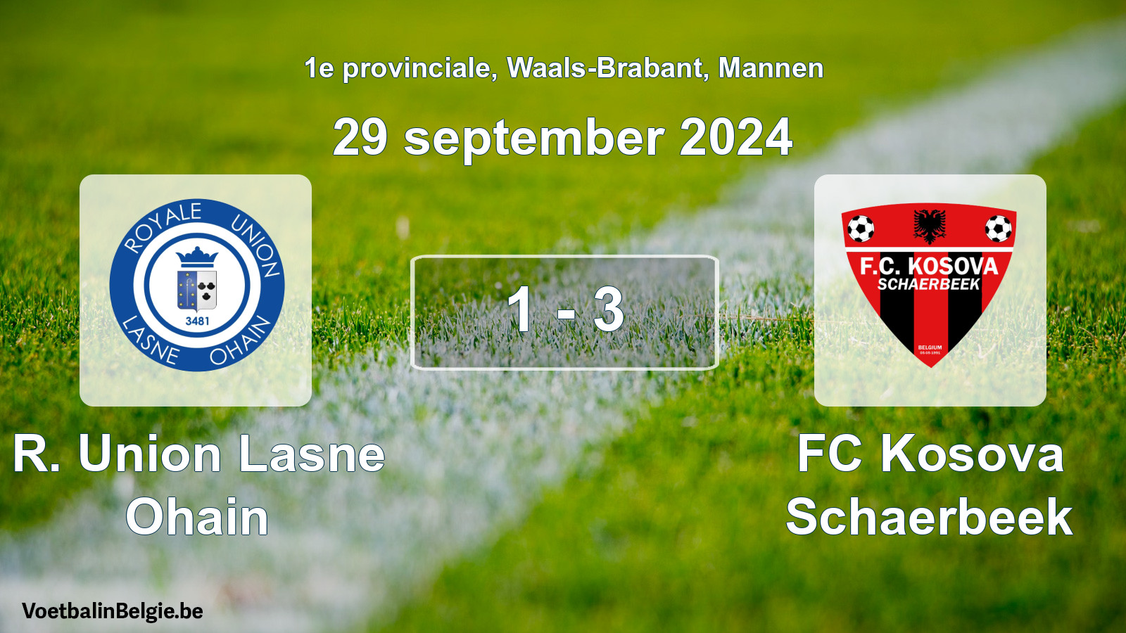 Gespeelde wedstrijd mannenvoetbal: R. Union Lasne Ohain - FC Kosova Schaerbeek 1 - 3 (29 september 2024)