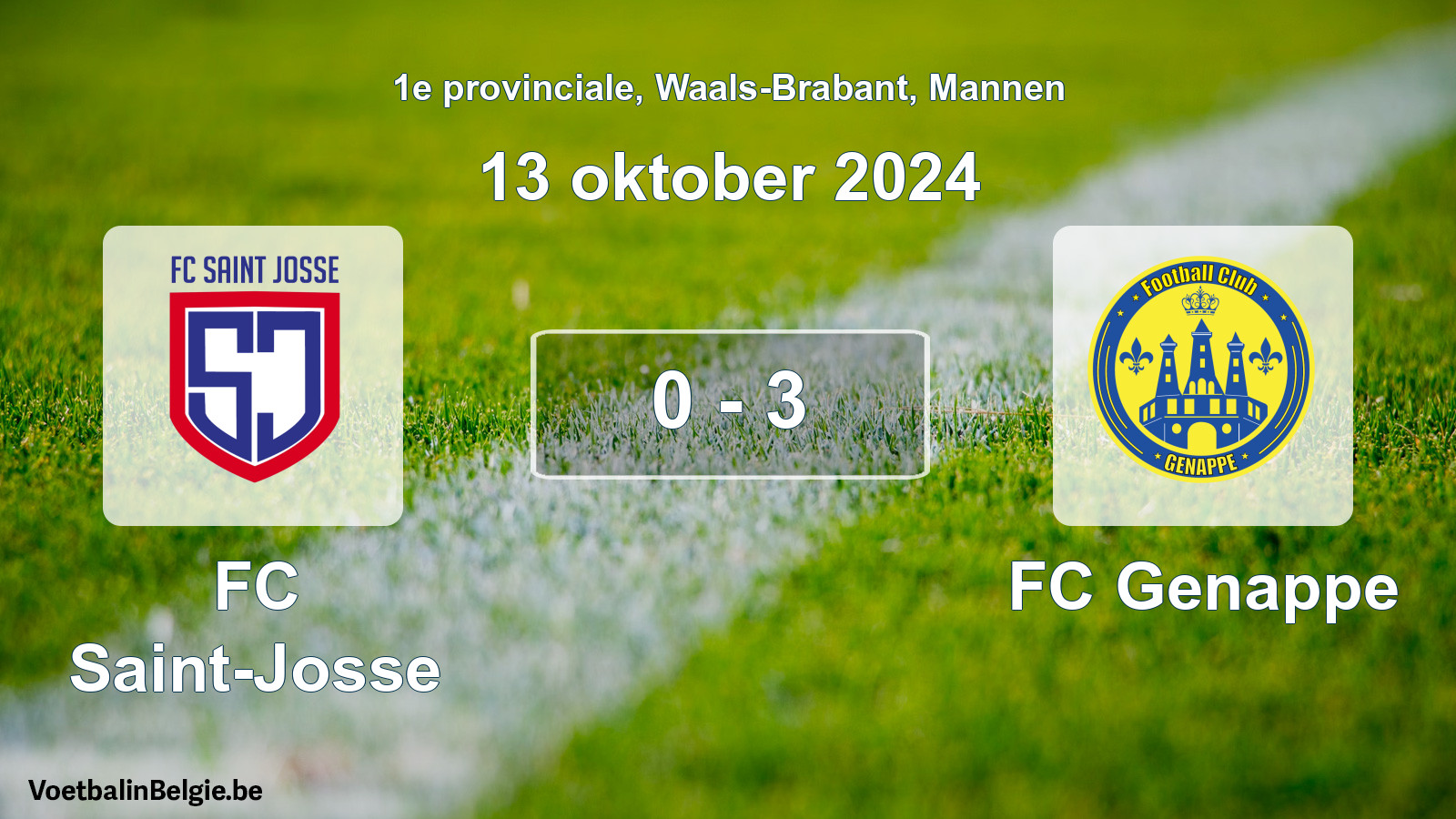 Gespeelde wedstrijd mannenvoetbal: FC Saint-Josse - FC Genappe 0 - 3 (13 oktober 2024)
