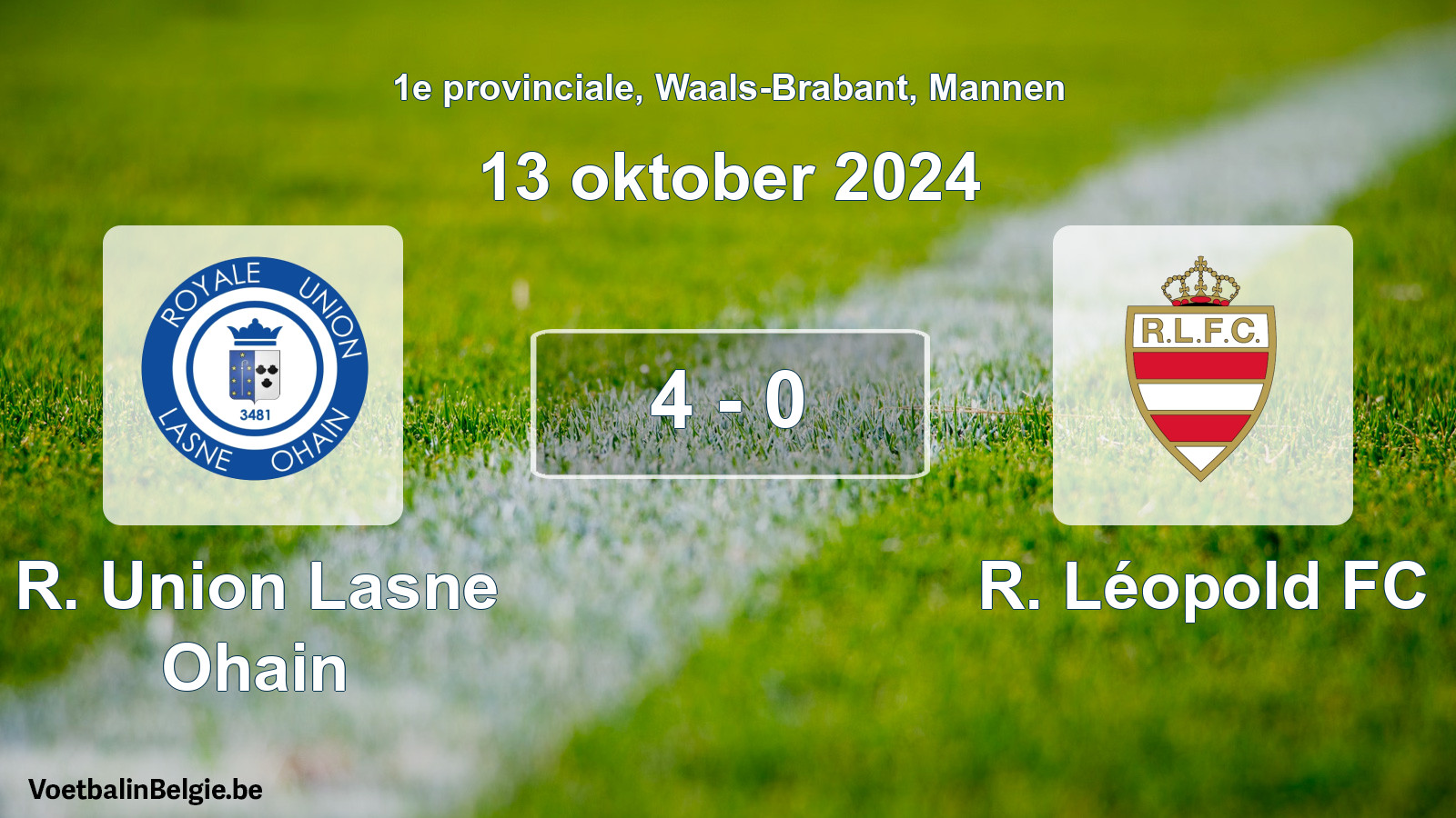 Gespeelde wedstrijd mannenvoetbal: R. Union Lasne Ohain - R. Léopold FC 4 - 0 (13 oktober 2024)