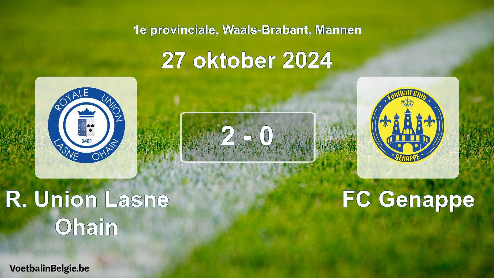 Gespeelde wedstrijd mannenvoetbal: R. Union Lasne Ohain - FC Genappe 2 - 0 (27 oktober 2024)