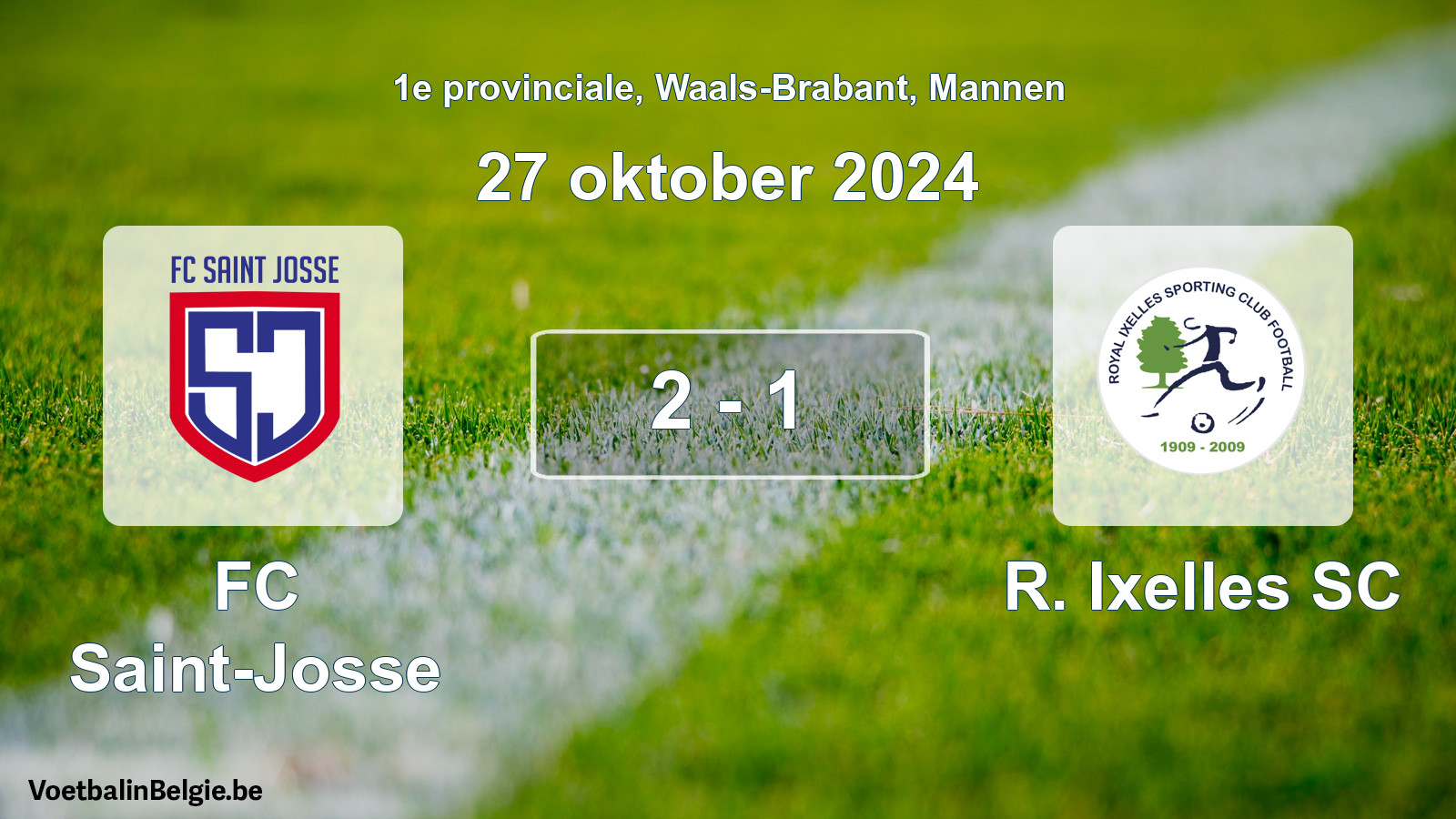 Gespeelde wedstrijd mannenvoetbal: FC Saint-Josse - R. Ixelles SC 2 - 1 (27 oktober 2024)
