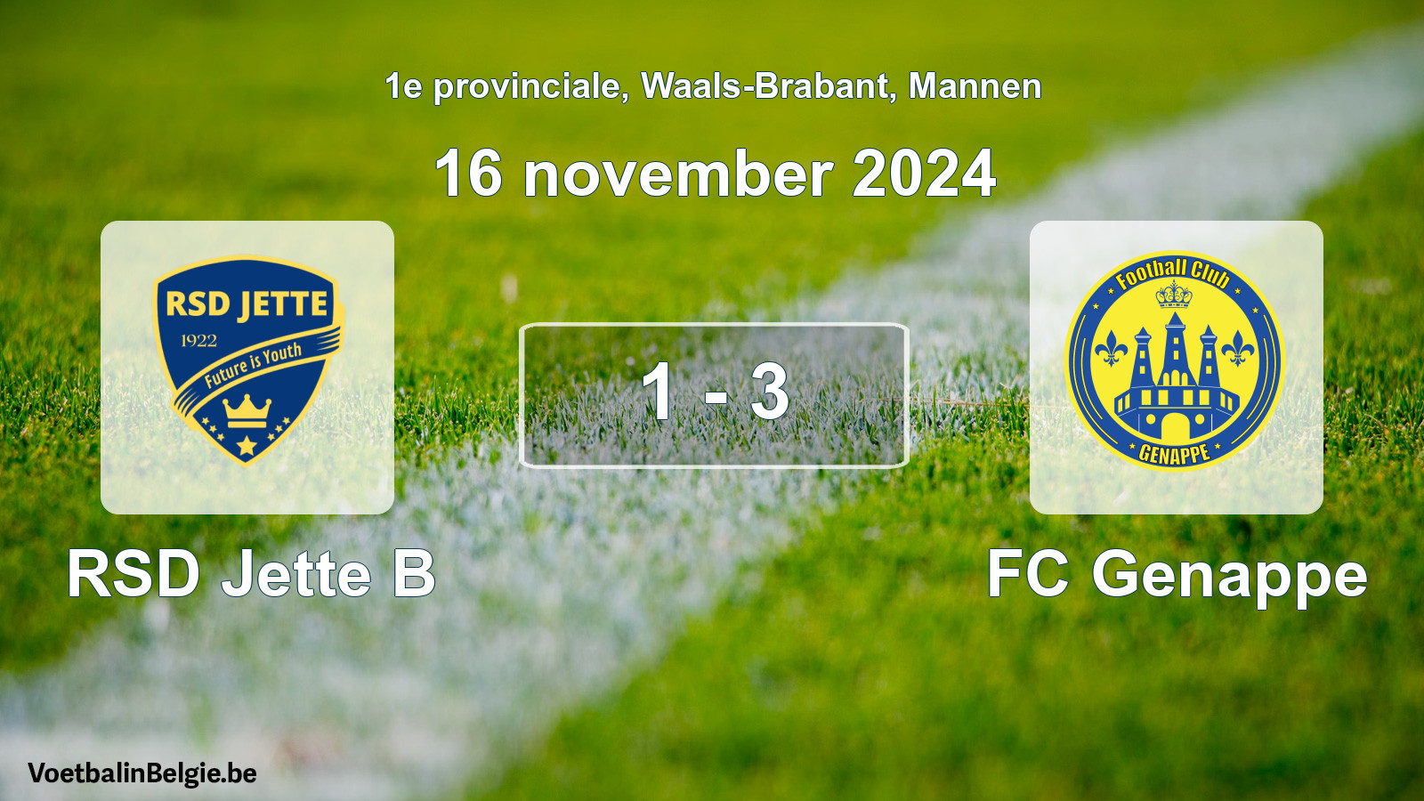 Played match men football: RSD Jette B - FC Genappe 1 - 3 (16 November 2024)
