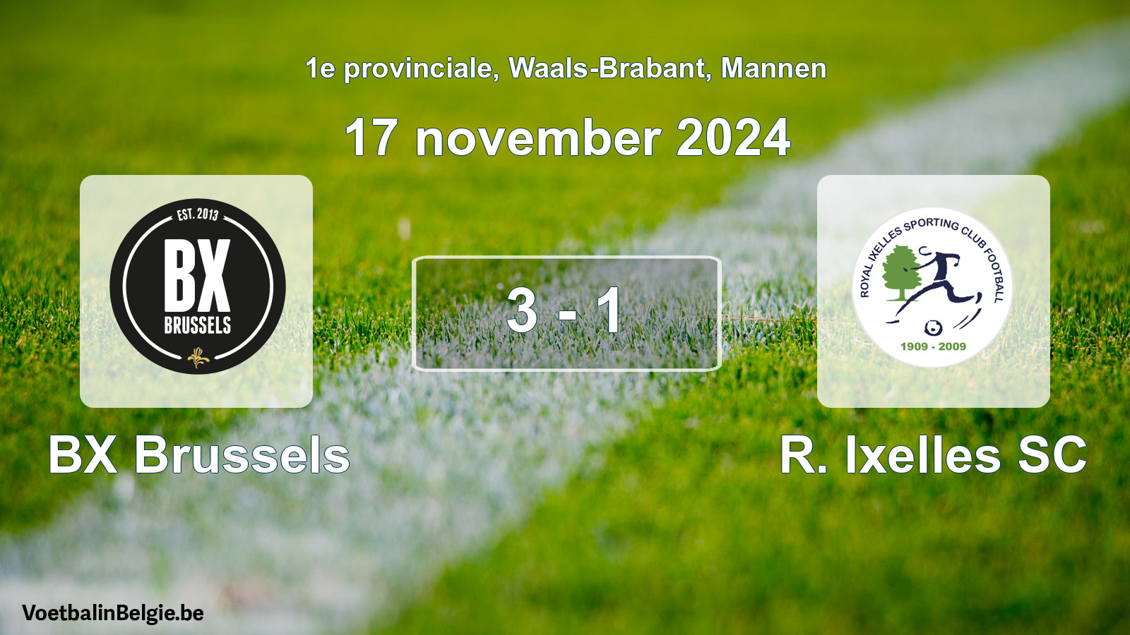 Gespeelde wedstrijd mannenvoetbal: BX Brussels - R. Ixelles SC 3 - 1 (17 november 2024)