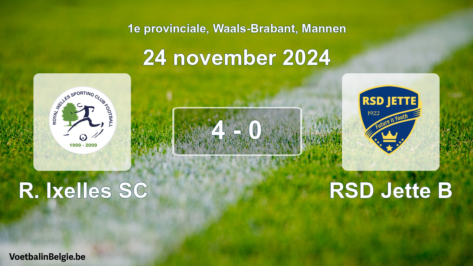 Gespeelde wedstrijd mannenvoetbal: R. Ixelles SC - RSD Jette B 4 - 0 (24 november 2024)