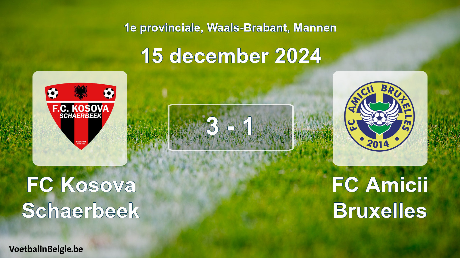 Gespeelde wedstrijd mannenvoetbal: FC Kosova Schaerbeek - FC Amicii Bruxelles 3 - 1 (15 december 2024)