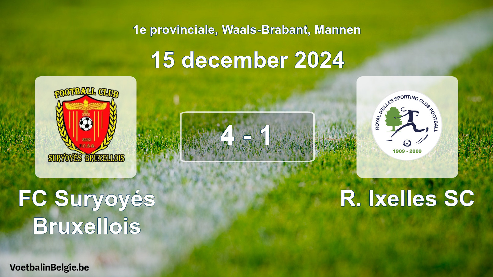 Gespeelde wedstrijd mannenvoetbal: FC Suryoyés Bruxellois - R. Ixelles SC 4 - 1 (15 december 2024)