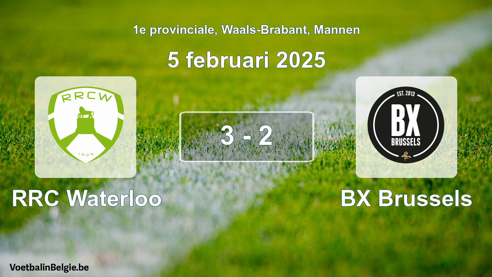 Gespeelde wedstrijd mannenvoetbal: RRC Waterloo - BX Brussels 3 - 2 (5 februari 2025)