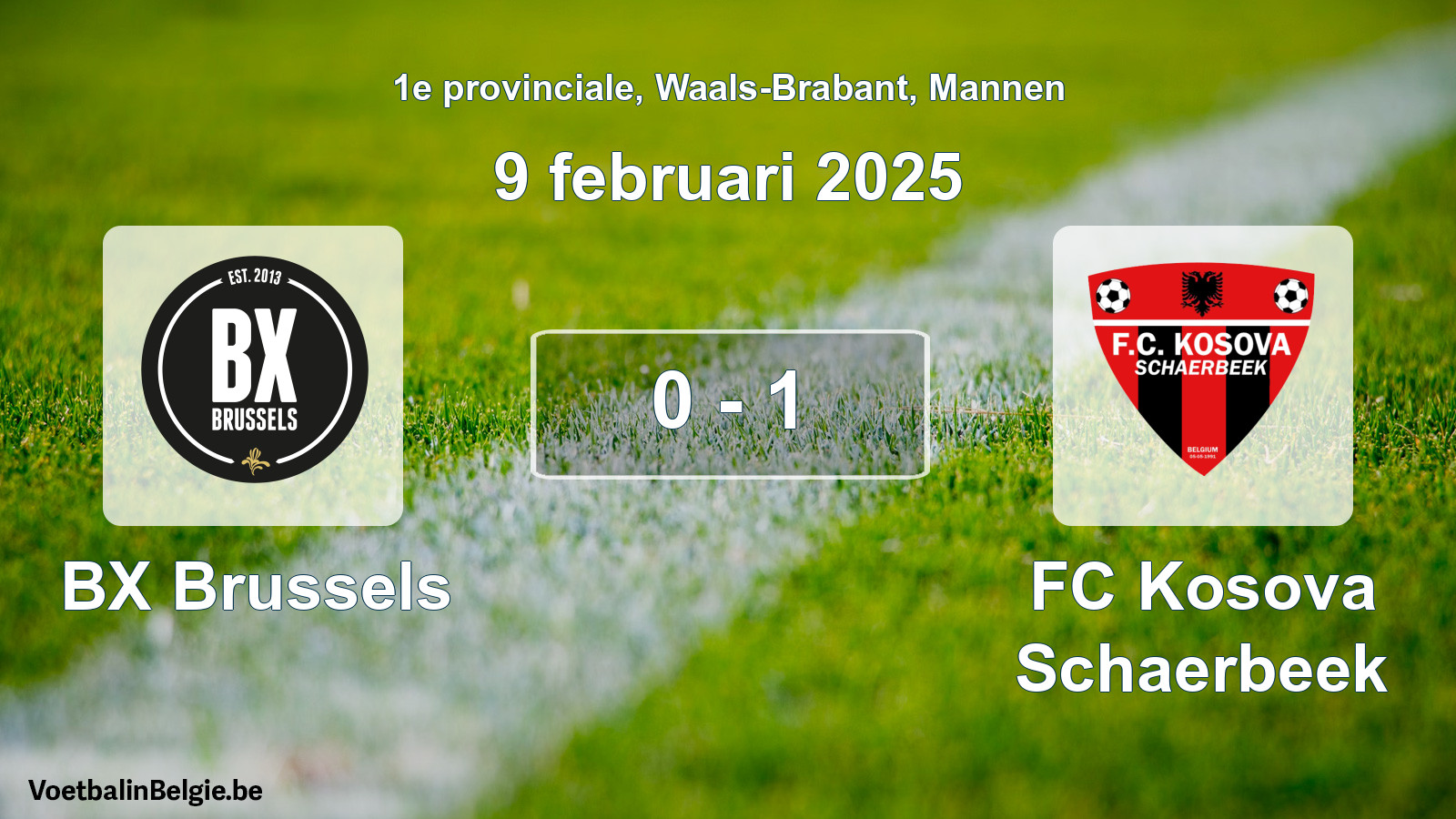 Gespeelde wedstrijd mannenvoetbal: BX Brussels - FC Kosova Schaerbeek 0 - 1 (9 februari 2025)
