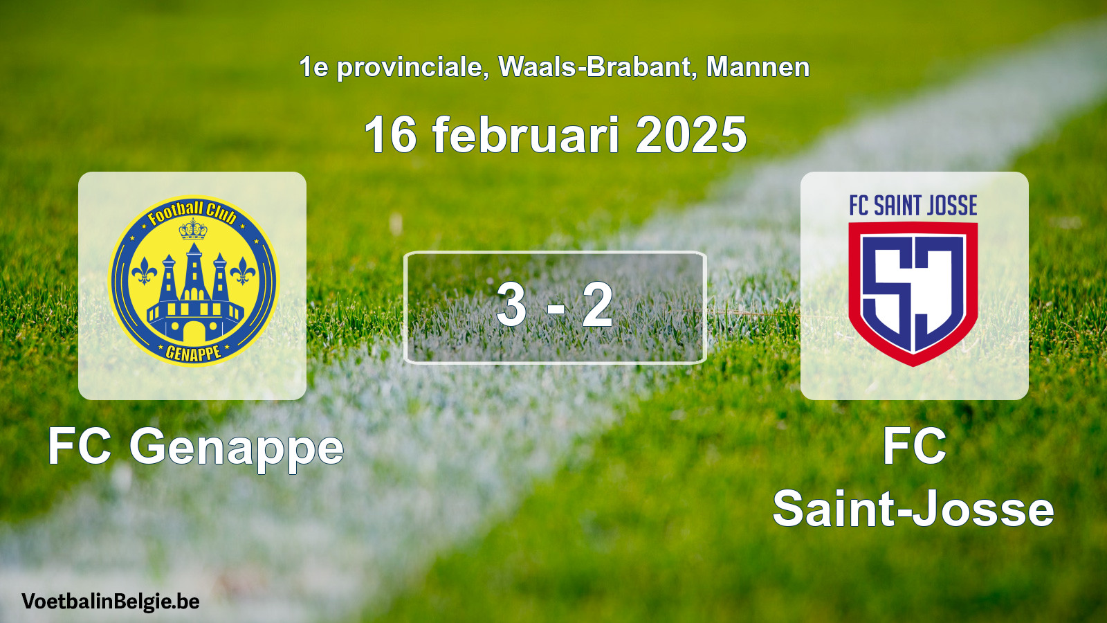 Gespeelde wedstrijd mannenvoetbal: FC Genappe - FC Saint-Josse 3 - 2 (16 februari 2025)