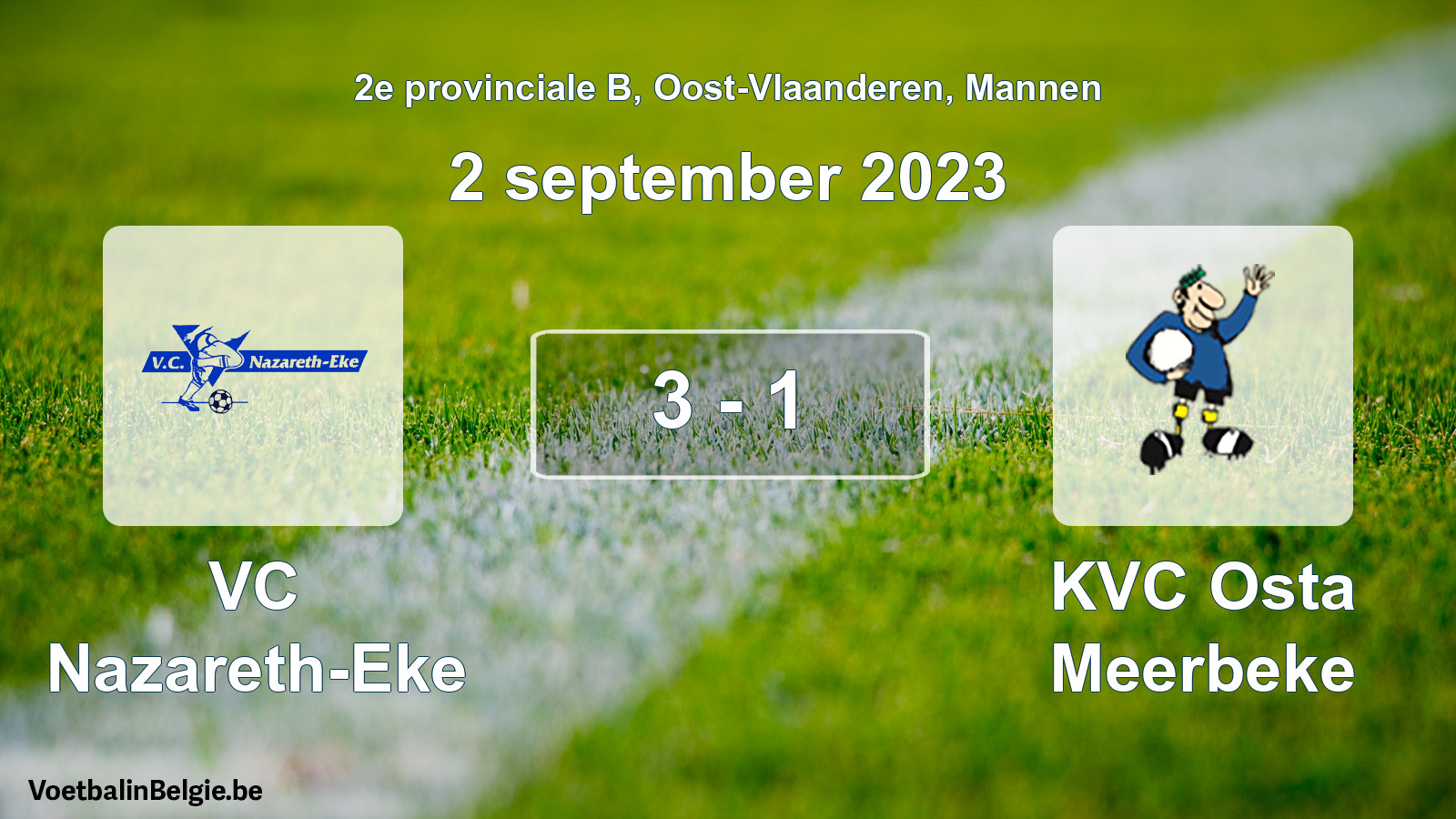 Gespeelde wedstrijd mannenvoetbal: VC Nazareth-Eke - KVC Osta Meerbeke 3 - 1 (2 september 2023)