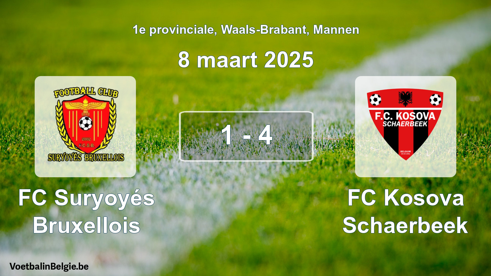 Gespeelde wedstrijd mannenvoetbal: FC Suryoyés Bruxellois - FC Kosova Schaerbeek 1 - 4 (8 maart 2025)