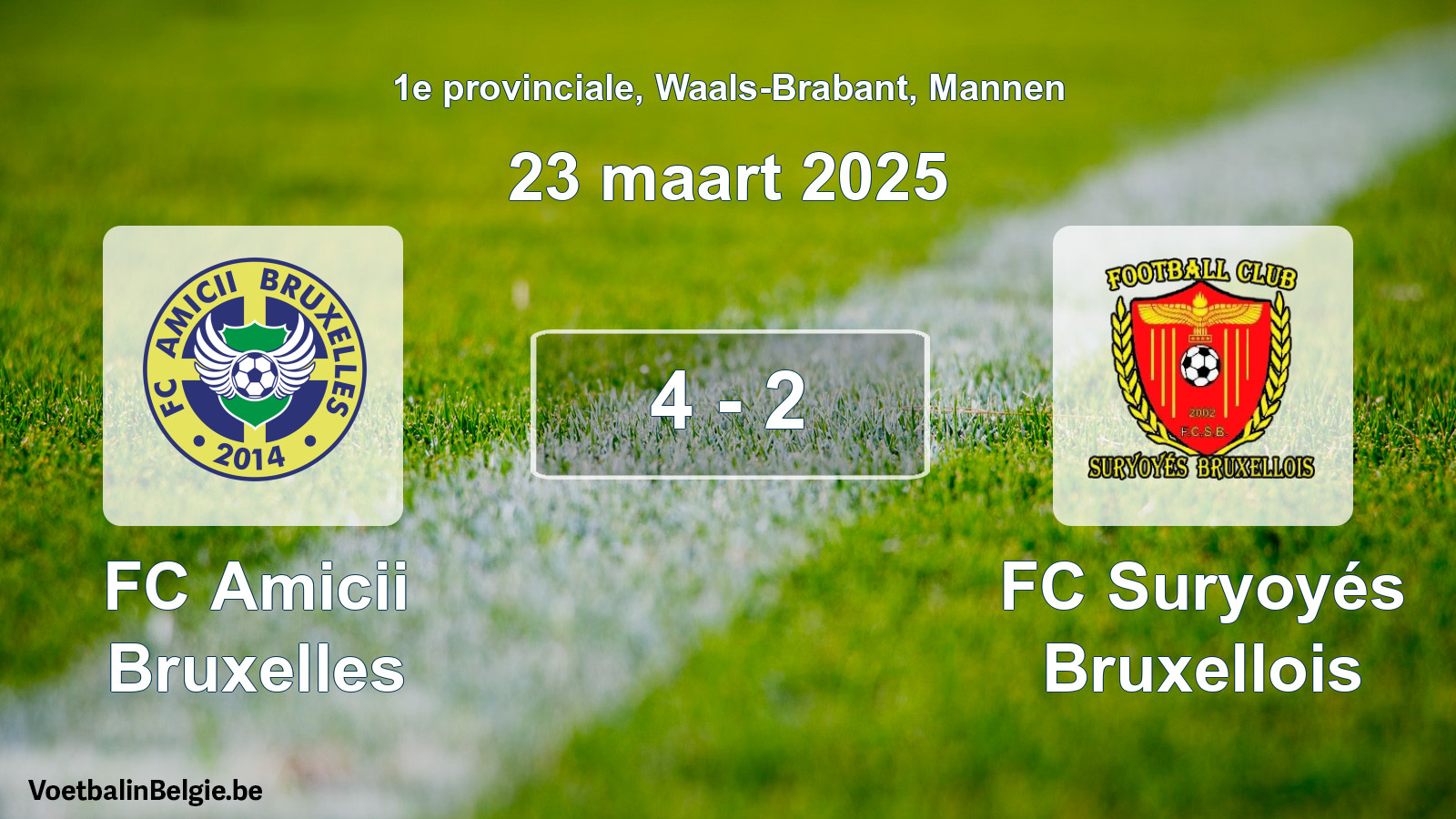 Gespeelde wedstrijd mannenvoetbal: FC Amicii Bruxelles - FC Suryoyés Bruxellois 4 - 2 (23 maart 2025)