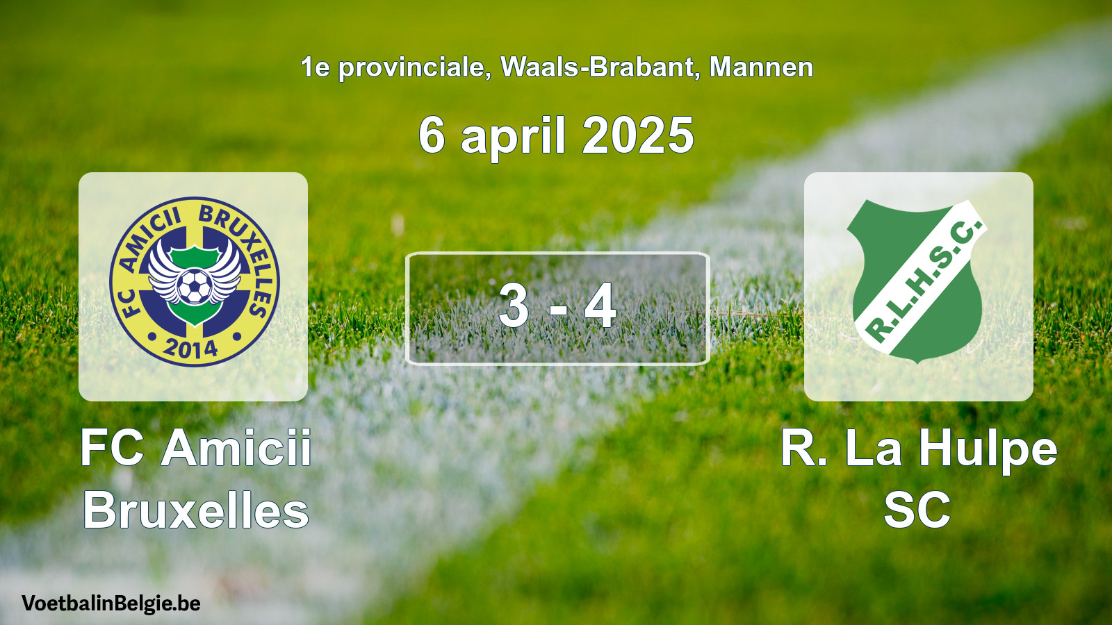 Gespeelde wedstrijd mannenvoetbal: FC Amicii Bruxelles - R. La Hulpe SC 3 - 4 (6 april 2025)