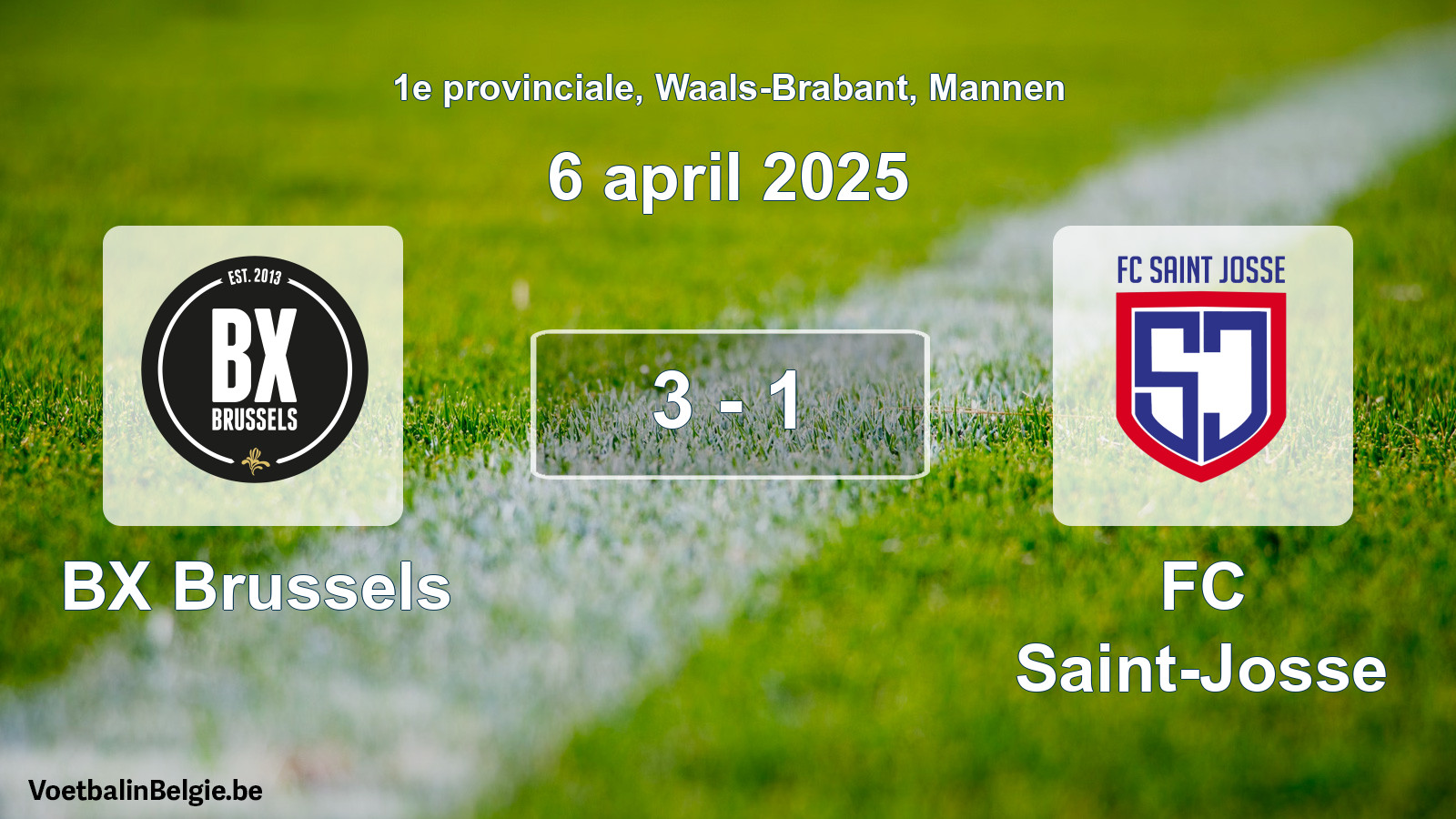 Gespeelde wedstrijd mannenvoetbal: BX Brussels - FC Saint-Josse 3 - 1 (6 april 2025)