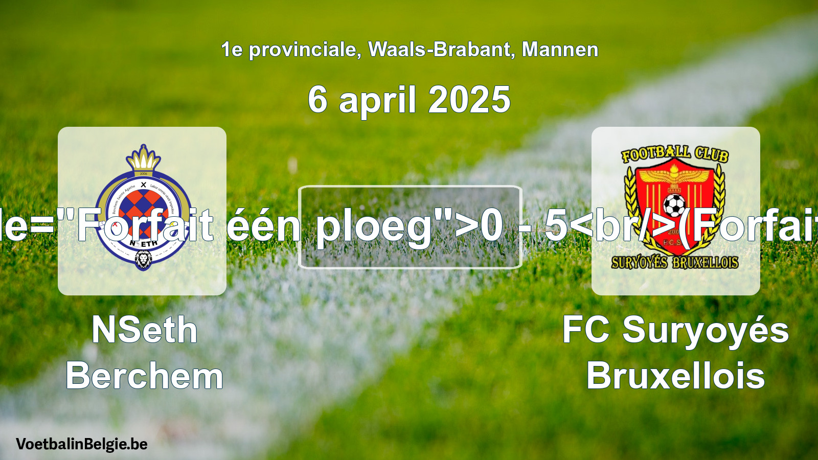 Forfeited: NSeth Berchem - FC Suryoyés Bruxellois 0 - 5 (6 April 2025)