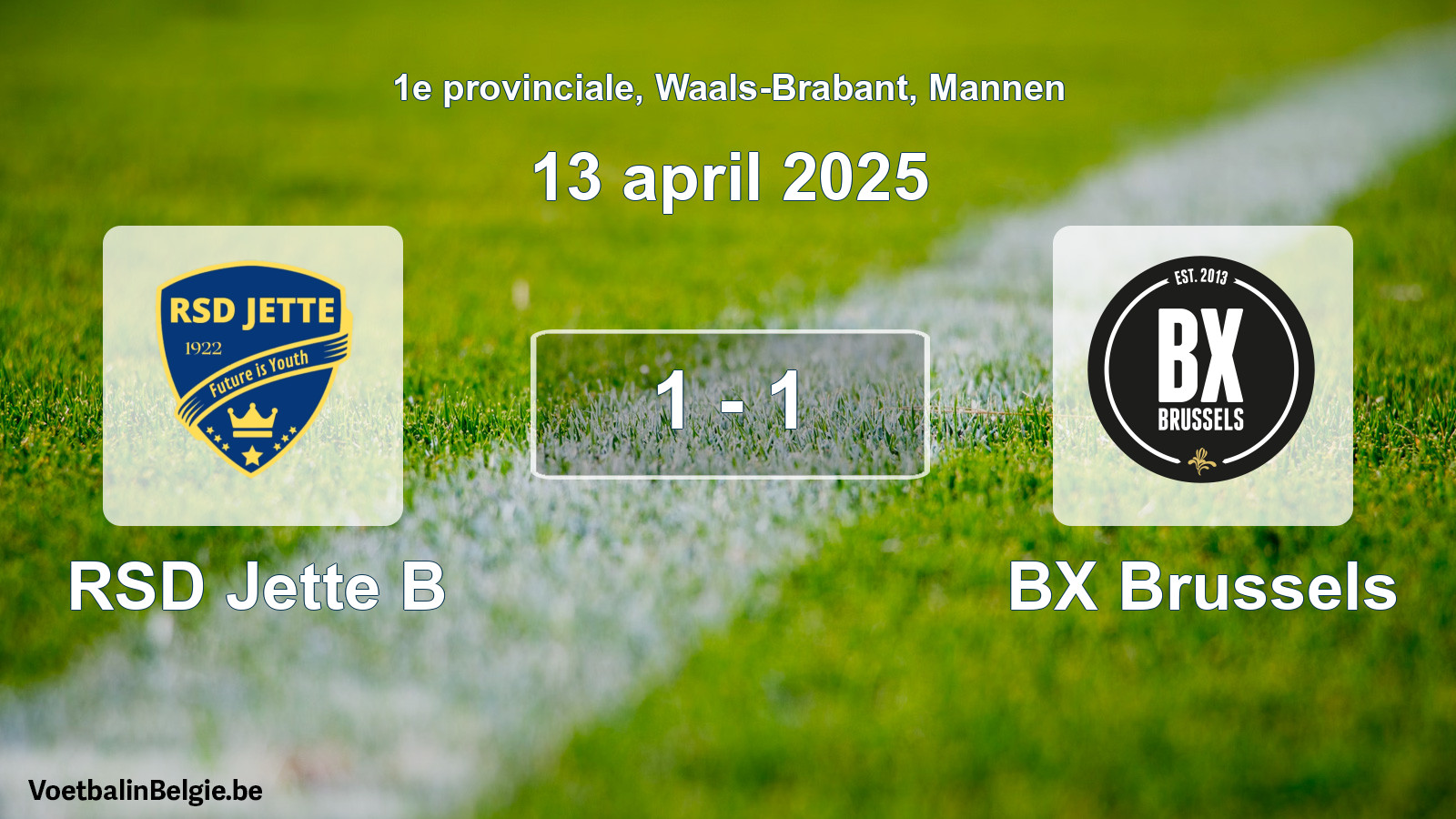 Gespeelde wedstrijd mannenvoetbal: RSD Jette B - BX Brussels 1 - 1 (13 april 2025)