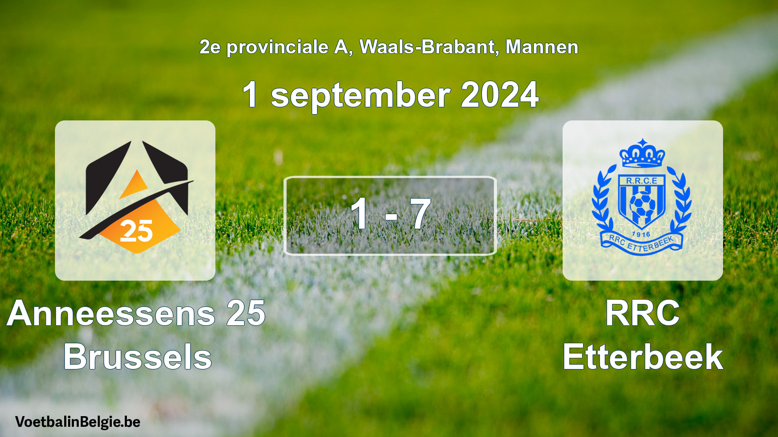 Gespeelde wedstrijd mannenvoetbal: Anneessens 25 Brussels - RRC Etterbeek 1 - 7 (1 september 2024)