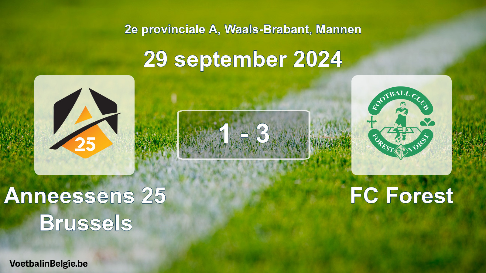 Gespeelde wedstrijd mannenvoetbal: Anneessens 25 Brussels - FC Forest 1 - 3 (29 september 2024)