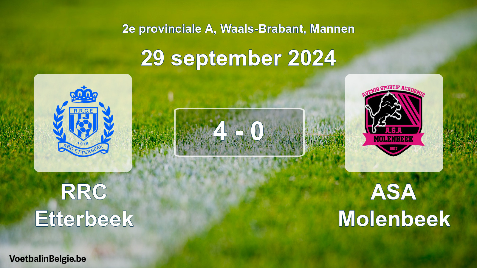 Gespeelde wedstrijd mannenvoetbal: RRC Etterbeek - ASA Molenbeek 4 - 0 (29 september 2024)