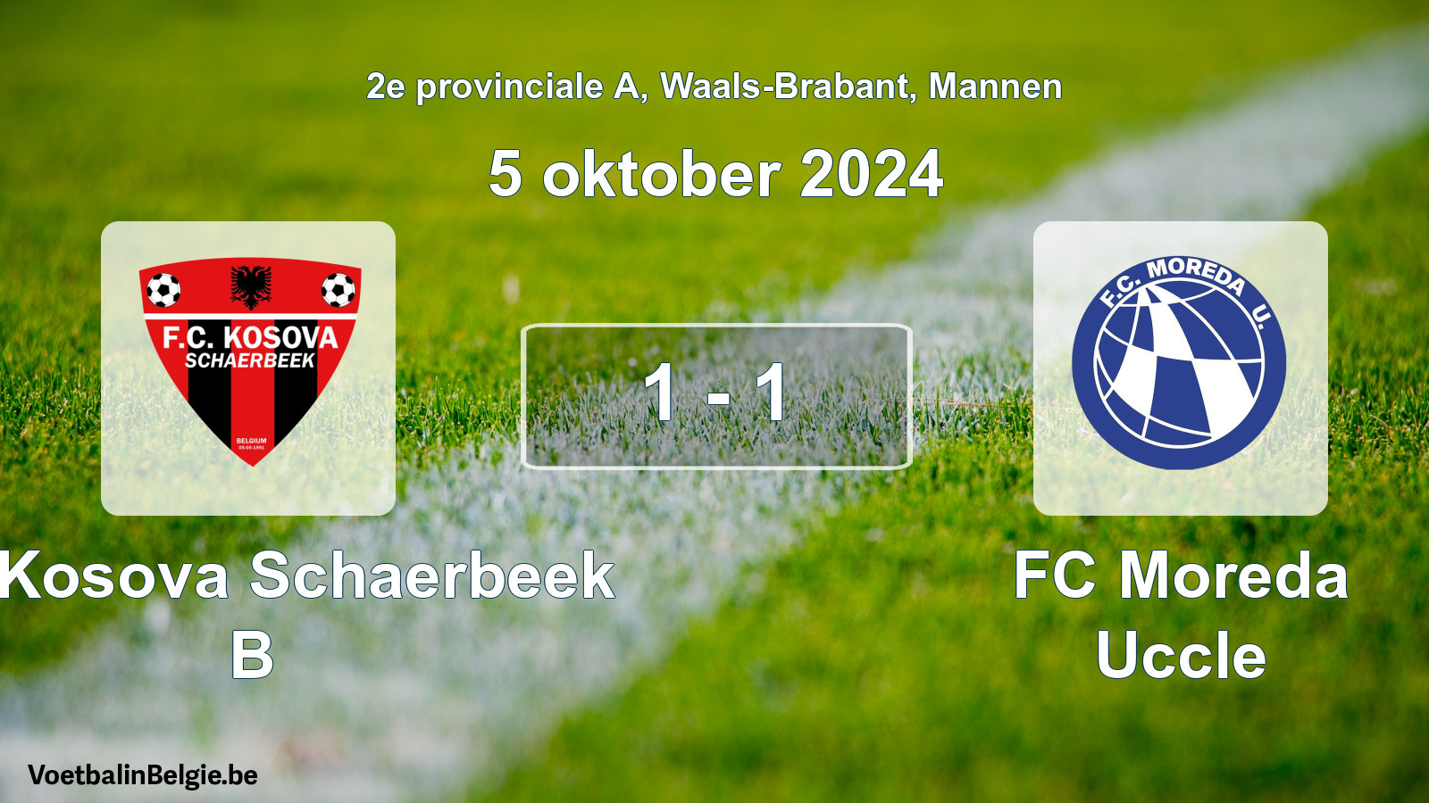 Gespeelde wedstrijd mannenvoetbal: FC Kosova Schaerbeek B - FC Moreda Uccle 1 - 1 (5 oktober 2024)