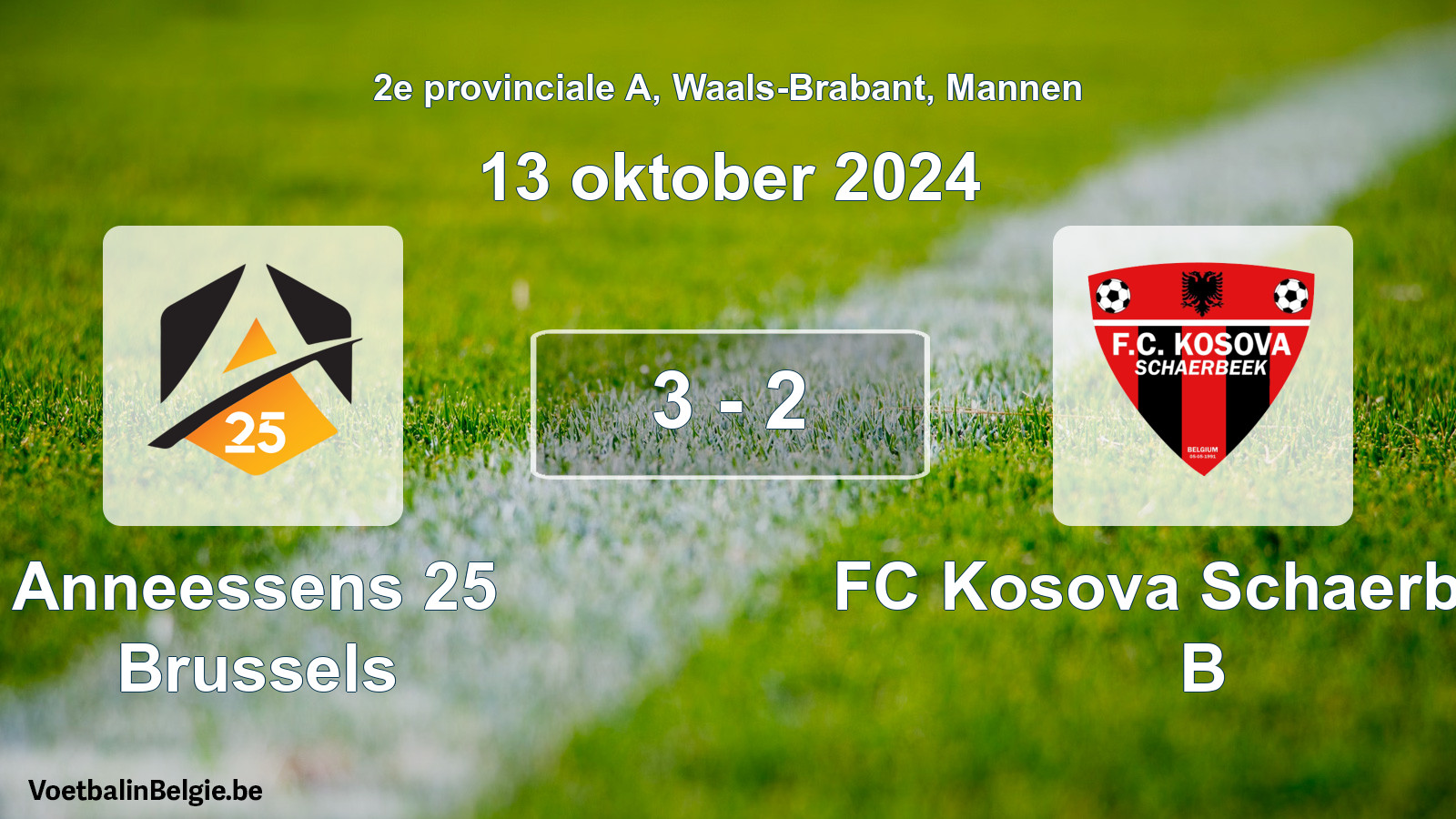 Gespeelde wedstrijd mannenvoetbal: Anneessens 25 Brussels - FC Kosova Schaerbeek B 3 - 2 (13 oktober 2024)