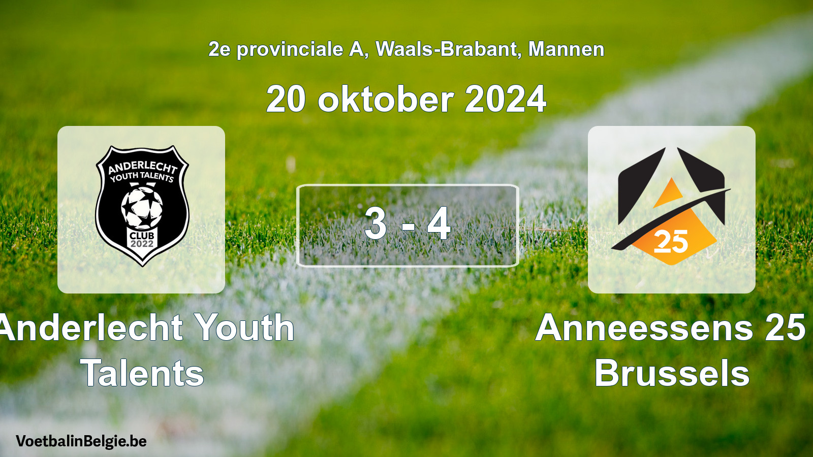 Gespeelde wedstrijd mannenvoetbal: Anderlecht Youth Talents - Anneessens 25 Brussels 3 - 4 (20 oktober 2024)