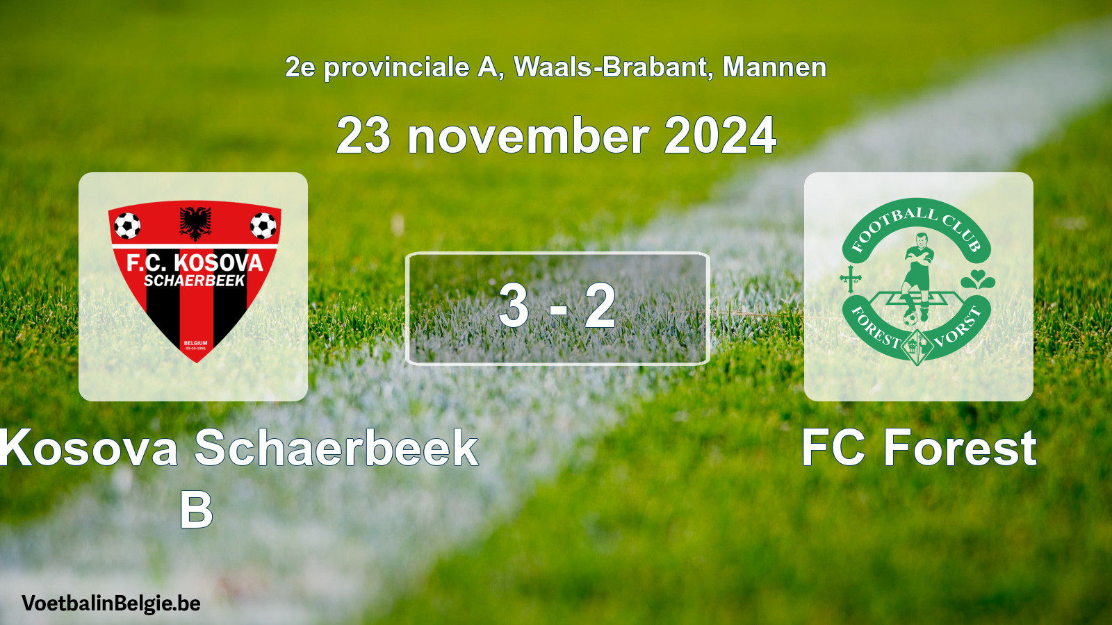 Gespeelde wedstrijd mannenvoetbal: FC Kosova Schaerbeek B - FC Forest 3 - 2 (23 november 2024)