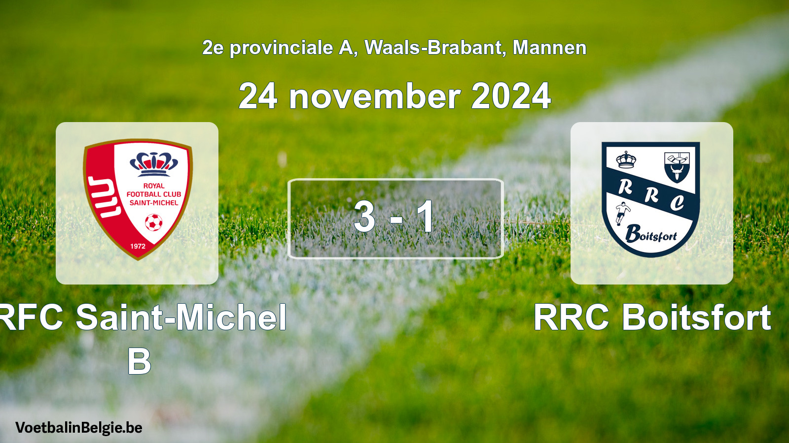 Gespeelde wedstrijd mannenvoetbal: RFC Saint-Michel B - RRC Boitsfort 3 - 1 (24 november 2024)