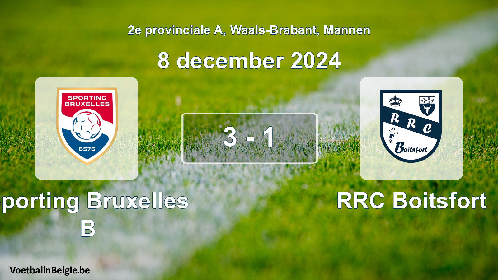 Gespeelde wedstrijd mannenvoetbal: Sporting Bruxelles B - RRC Boitsfort 3 - 1 (8 december 2024)