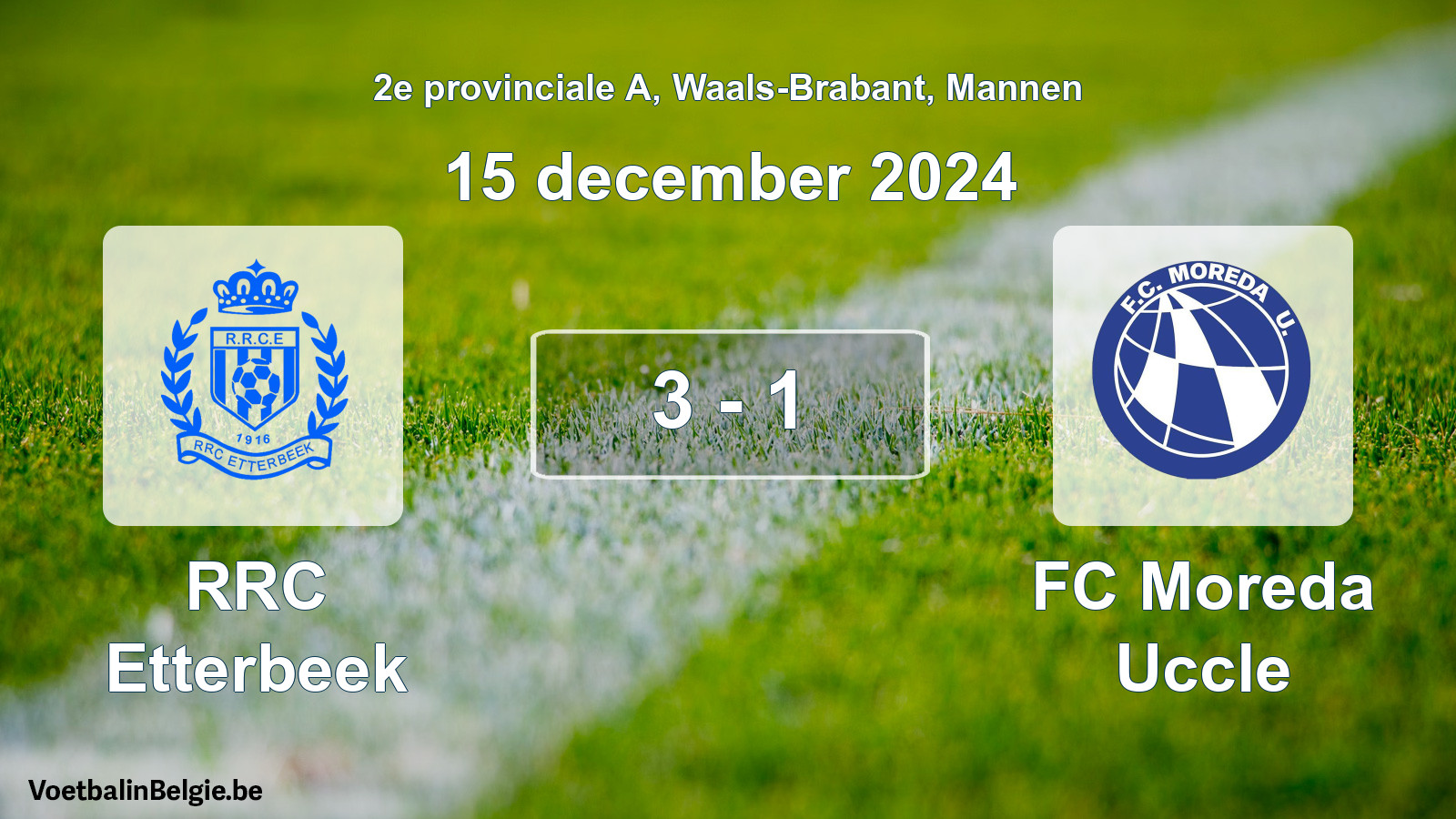 Gespeelde wedstrijd mannenvoetbal: RRC Etterbeek - FC Moreda Uccle 3 - 1 (15 december 2024)