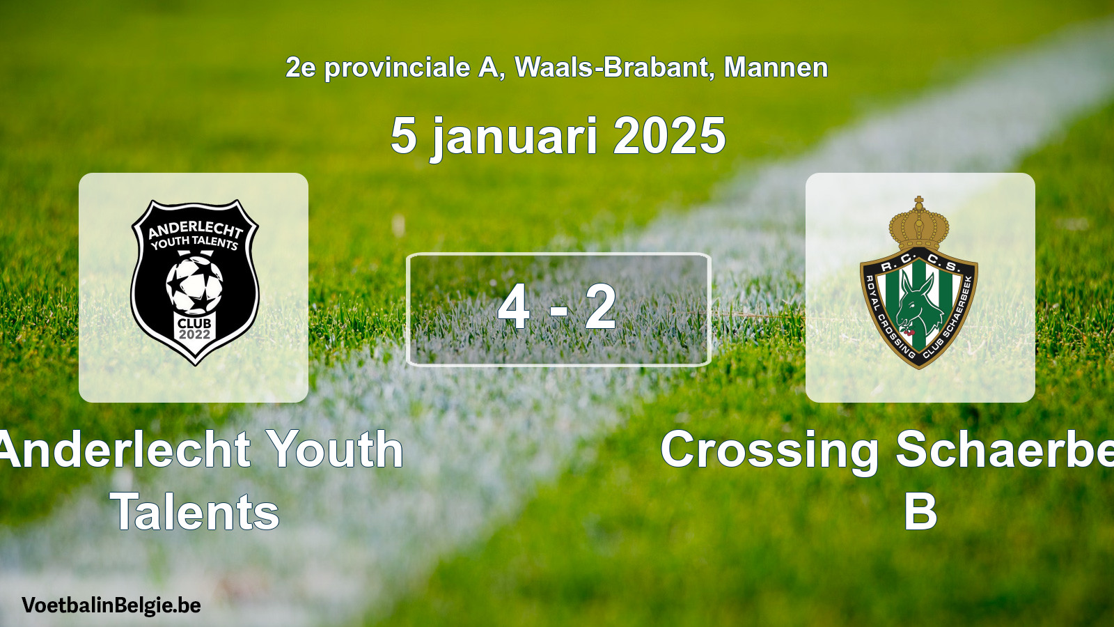 Gespeelde wedstrijd mannenvoetbal: Anderlecht Youth Talents - Crossing Schaerbeek B 4 - 2 (5 januari 2025)