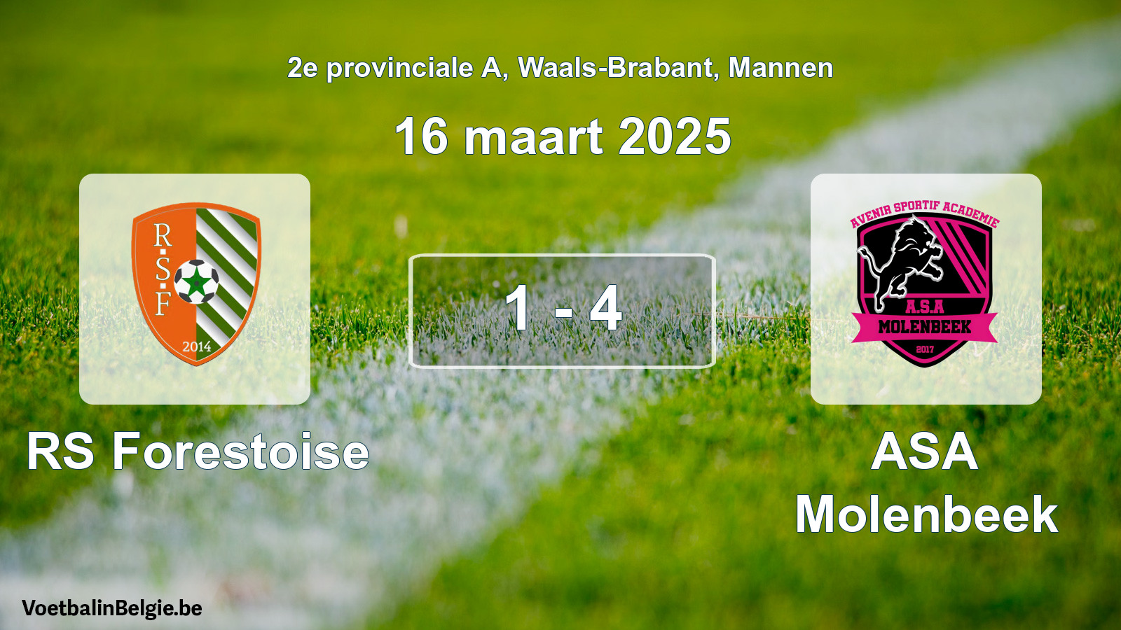 Gespeelde wedstrijd mannenvoetbal: RS Forestoise - ASA Molenbeek 1 - 4 (16 maart 2025)
