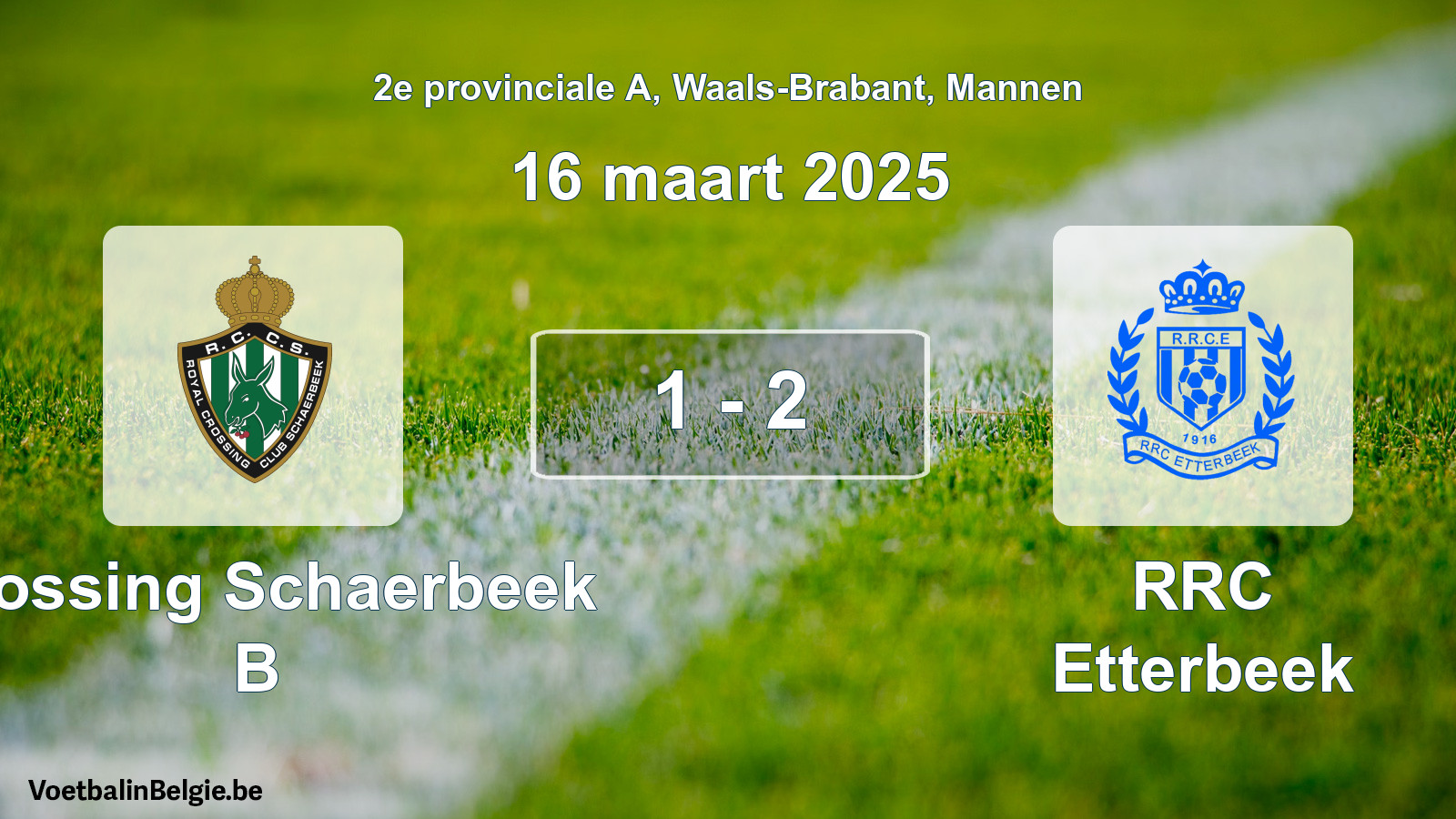 Gespeelde wedstrijd mannenvoetbal: Crossing Schaerbeek B - RRC Etterbeek 1 - 2 (16 maart 2025)