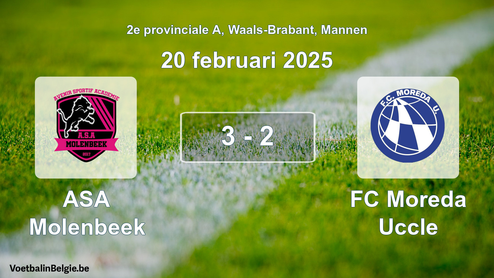 Gespeelde wedstrijd mannenvoetbal: ASA Molenbeek - FC Moreda Uccle 3 - 2 (20 februari 2025)