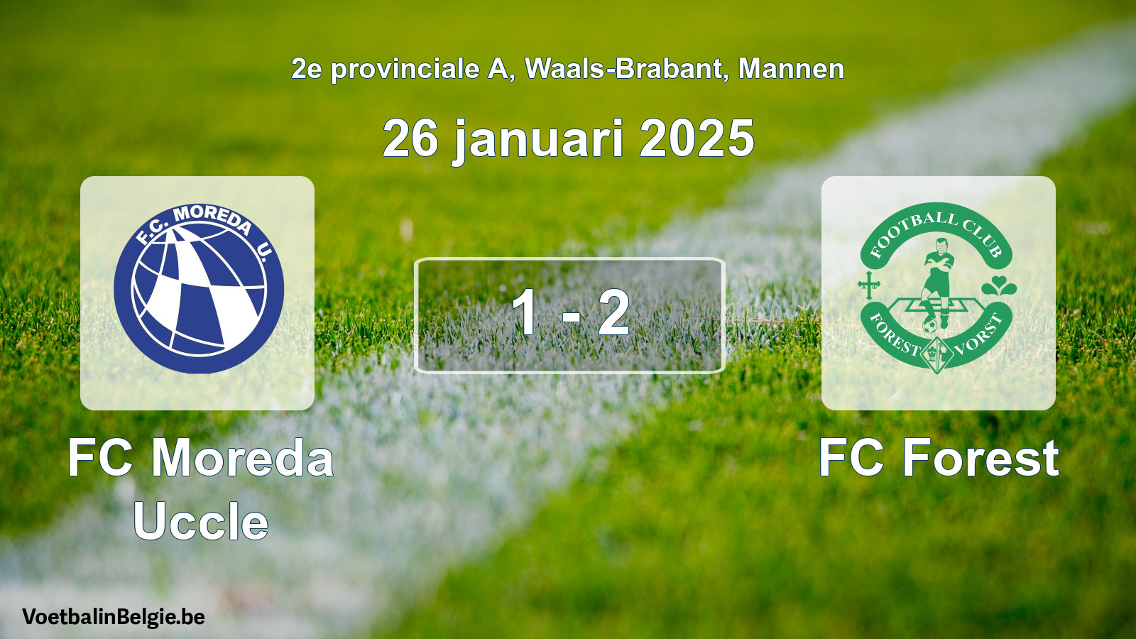 Gespeelde wedstrijd mannenvoetbal: FC Moreda Uccle - FC Forest 1 - 2 (26 januari 2025)