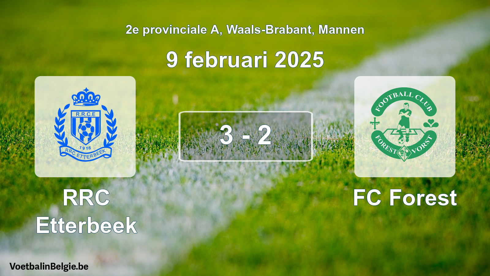 Gespeelde wedstrijd mannenvoetbal: RRC Etterbeek - FC Forest 3 - 2 (9 februari 2025)