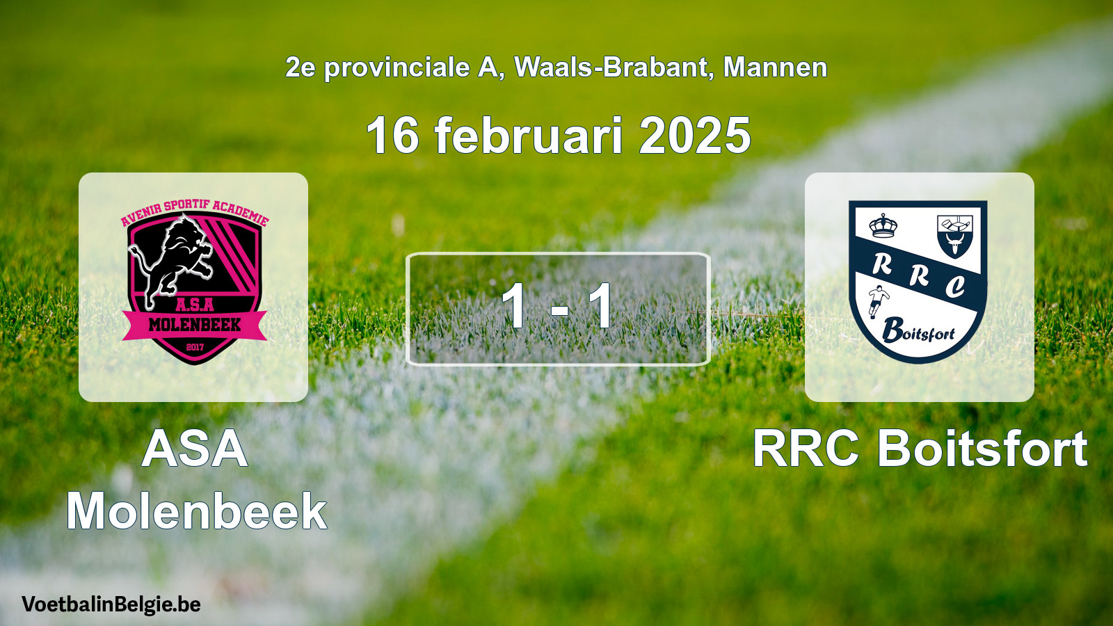 Gespeelde wedstrijd mannenvoetbal: ASA Molenbeek - RRC Boitsfort 1 - 1 (16 februari 2025)